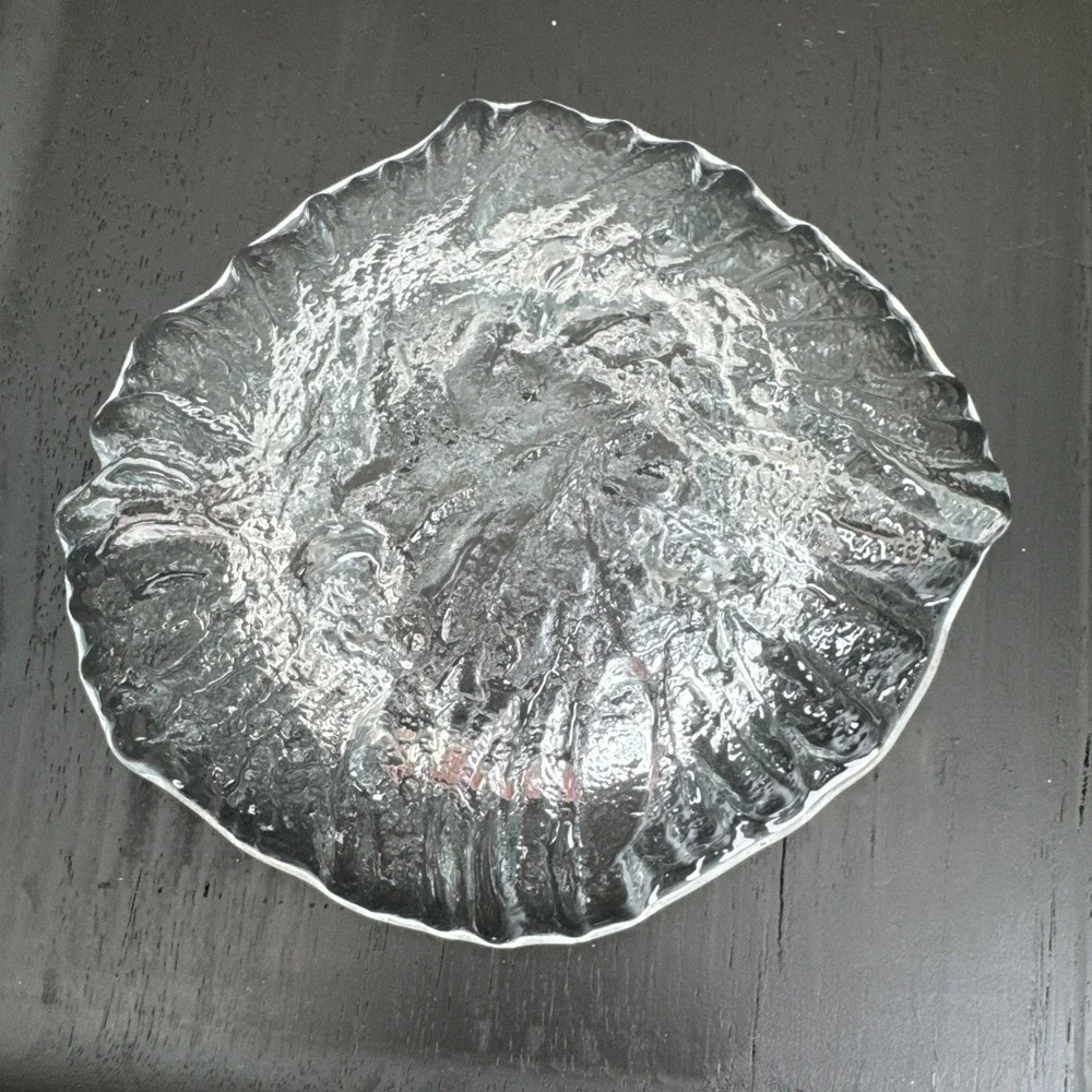 Blenko Ice Bark Ashtray/Bowl Clear Textured Glass Footed Vintage MCM 7